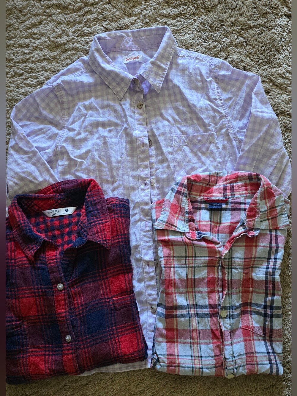 Boys Long Sleeve Plaid Shirt Bundle – Gap, Lee & Cat & Jack – 3 Pieces XL - XXL